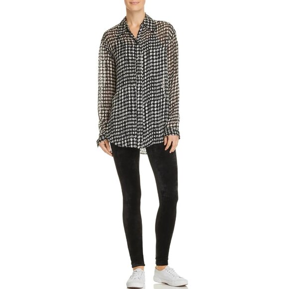 Theory Weekender Black White Polka Dot Blouse - Silk Button Down - Picture 2 of 8